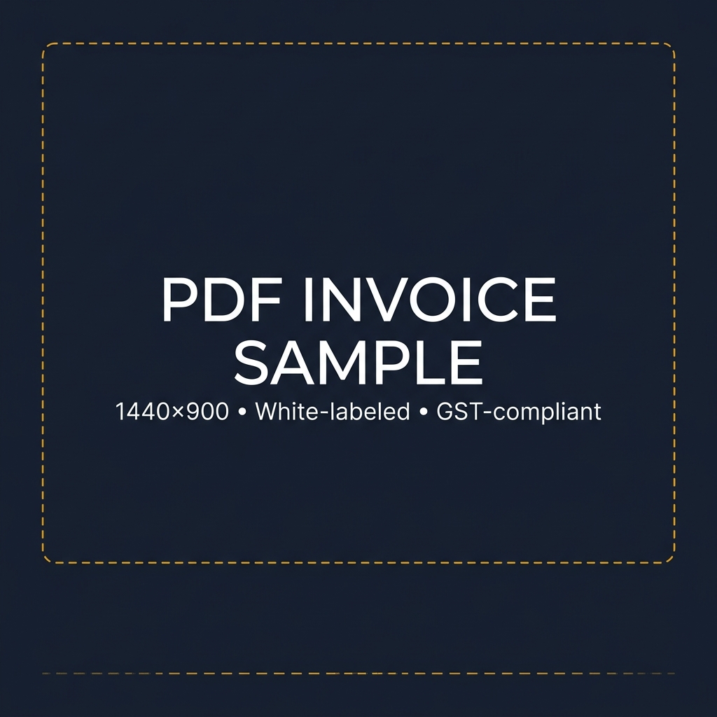 PLACEHOLDER: Capture a screenshot of a completed, white-labeled PDF invoice generated by the Rake app. Should show GST-compliant line items, professional formatting, and the user's own company branding. Dimensions: 1440×900px, PNG format. Save to gateway/public/images/screenshot-invoice.png